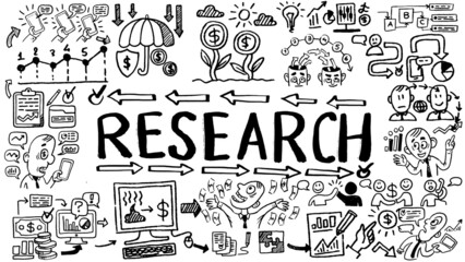 Business words and phrases typography doodle graphic with concept icons and symbols