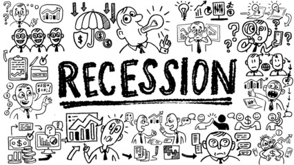 Business words and phrases typography doodle graphic with concept icons and symbols