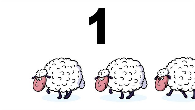 Sheep 2 sleep counter 1-31 white background black numbers. Cartoon characters walking from right to left and. Good for lullaby, counting to sleep. God for sleepless nights. 1,2,3... Seamless loop.