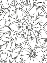Forest flowers and leaves. Beautiful bouquet. Vector coloring book for adults and children. Hand-drawn illustration. Floral ornament is good for web, print, and stencil