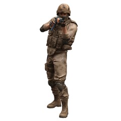 Soldier with a machine gun isolated white background 3d illustration