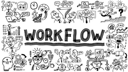 Business words and phrases typography doodle graphic with concept icons and symbols