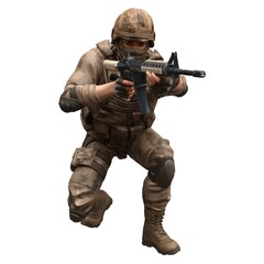 Soldier with a machine gun isolated white background 3d illustration