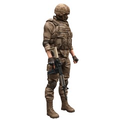 Soldier with a machine gun isolated white background 3d illustration