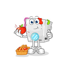 washing machine eating an apple illustration. character vector