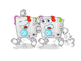 washing machine play chase cartoon. cartoon mascot vector