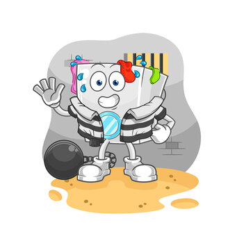 recommend clip art: washing machine criminal in jail. cartoon character