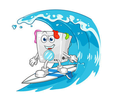 recommend clip art: washing machine surfing character. cartoon mascot vector