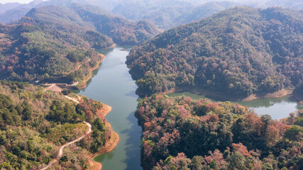 Fototapeta na wymiar Ban Viet Lake in Cao Bang in autumn