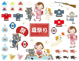 可愛い日本の夏祭りセット