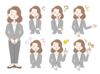 Fototapeta premium スーツ姿の女性の表情 ポーズ セット