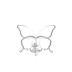 Continuous line drawing. person face and a butterfly. Illustration icon vector