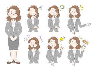 Fototapeta premium スーツ姿の女性の表情 ポーズ セット