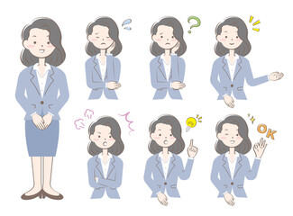 Fototapeta premium スーツ姿の女性の表情 ポーズ セット