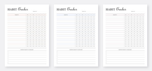 Weekly habit tracker. Printable Habits Tracker template. Daily habit tracker. Healthy habits planner template. Minimalist Planner Pages Templates. 3 set of habits tracker.