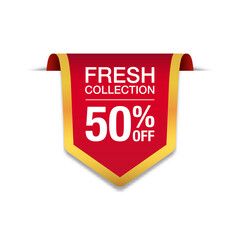 Vector illustration of fresh collection label ribbon. Suitable for design element of e commerce promotion, online shop advertising, and realistic discount badge ribbon.
