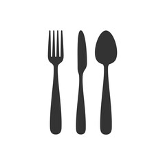 Silhouette fork, spoon and knife icon on white background