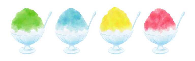 summer vector background with Japanese shaved ice dessert in watercolor for banners, cards, flyers, social media wallpapers, etc.