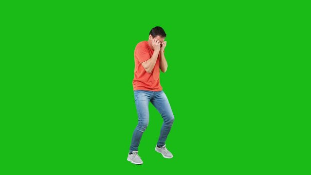 Scared man screaming in panic. Chroma key