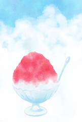 summer vector background with Japanese shaved ice dessert in watercolor for banners, cards, flyers, social media wallpapers, etc.