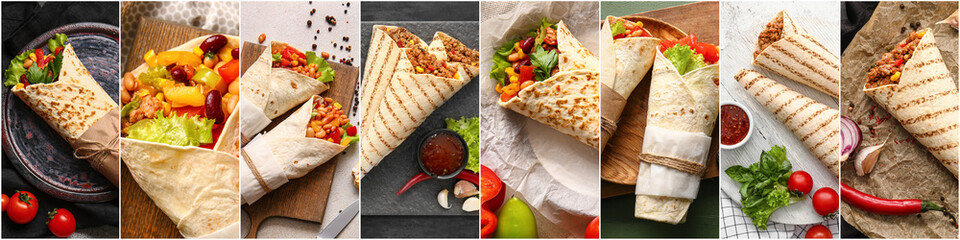 Collection of traditional Mexican burritos, top view