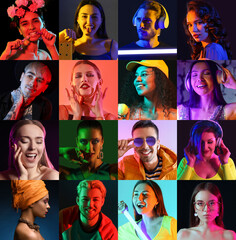 Obraz premium Collage with portraits of many different people