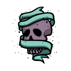 Skull with ribbon cartoon vector illustration