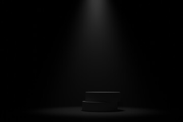 dark podium background with spotlight on 3d rendering