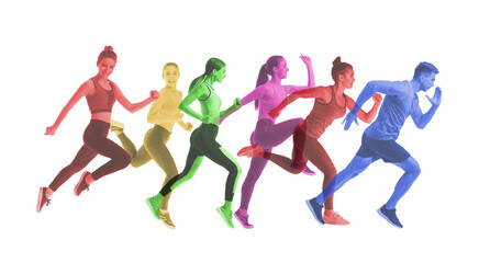 Fototapeta na wymiar Colorful running people on white background