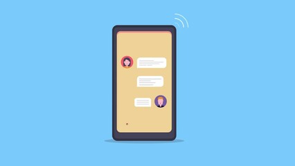 Mobile phone with messenger chat on screen, people texting, conversation on smartphone, communication internet technology, conceptual animation.