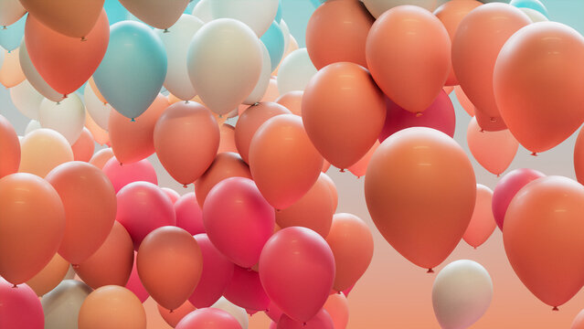 Coral, Orange and Turquoise Balloons Floating in the Air. Fun, Festival Wallpaper.