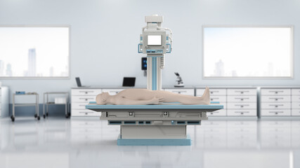 x-ray treatment with x-ray scanner machine and model patient