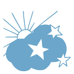 Obraz premium simple illustration of sun with cloud and stars