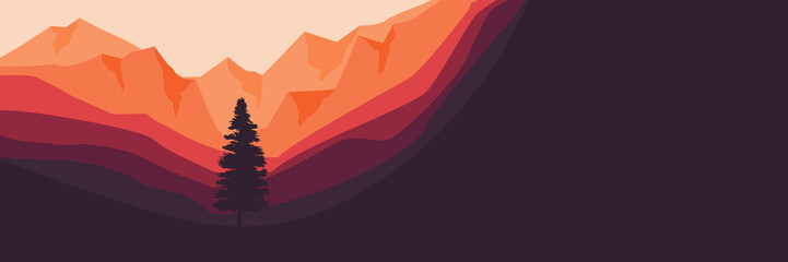 mountain flat design vector banner template good for web banner, ads banner, tourism banner, wallpaper, background template, and adventure design backdrop