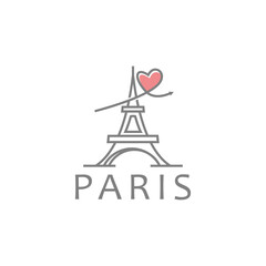 Eiffel Tower with hearts love logo design vector illustration