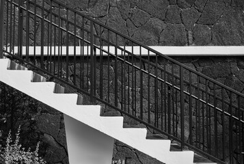 Black and White Staircase and railing.