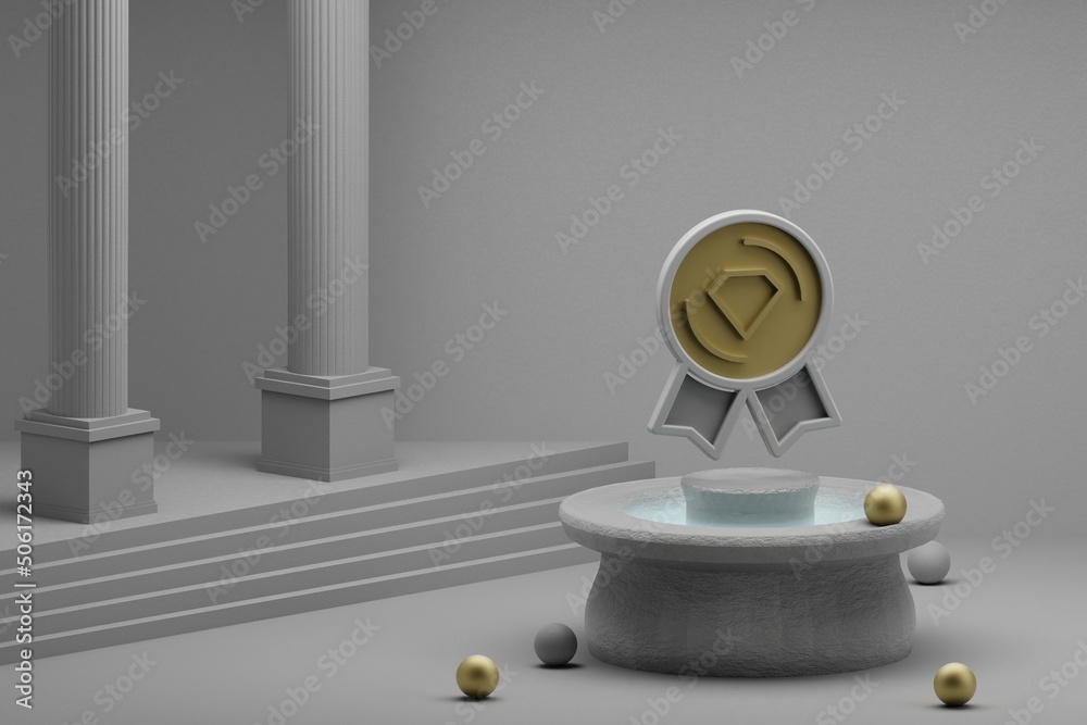 Aufkleber beautiful abstract illustrations winner badge symbol icon on a fountain and column background. 3d re