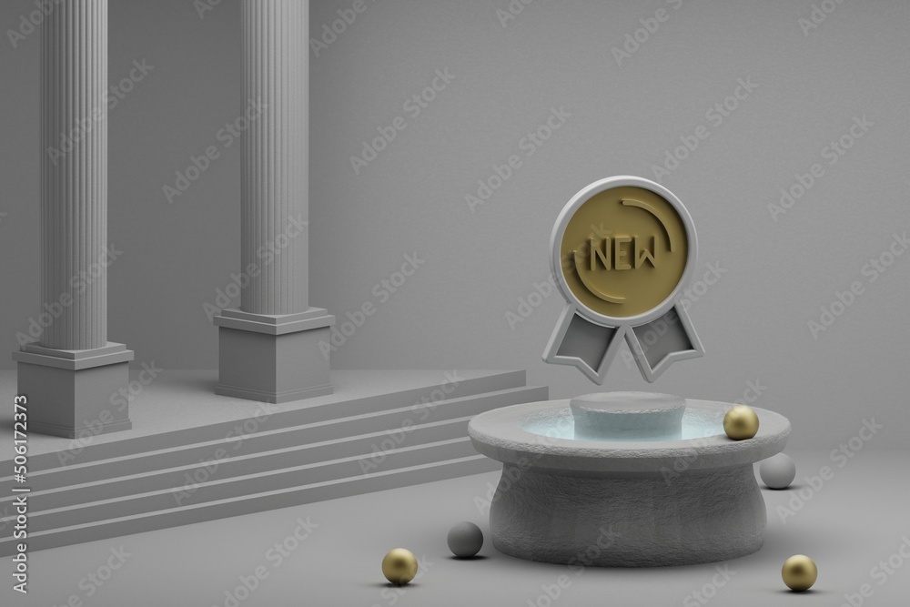 Aufkleber beautiful abstract illustrations new badge symbol icon on a fountain and column background. 3d rende