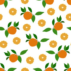 Naklejka na ściany i meble Seamless pattern with oranges and leaves