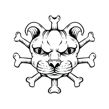 tshirt design dog with bone line art black and white tattoo design