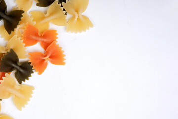 butterfly noodles on a white background.farfalle. copyspace