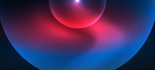 Abstract background with neon glowing light effects. Round shapes, triangles and circles. Wallpaper for concept of AI technology, blockchain, communication, 5G, science, business and technology