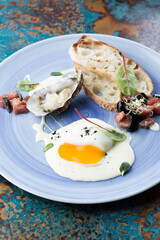 Seafood eggs in a bowl. Photo of food on a white background