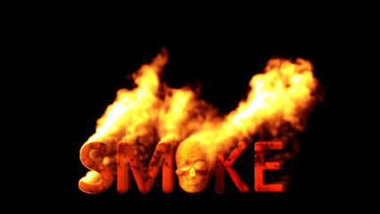 Text smoke with human skull burning on black bg, isolated - abstract 3D illustration