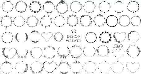 Tuinposter 50 wreath floral round frames, hand drawn,doodle,line art,  vector illustration. © artdee2554