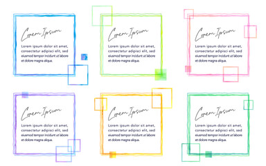 透明水彩タッチのカラフルな四角形囲み罫