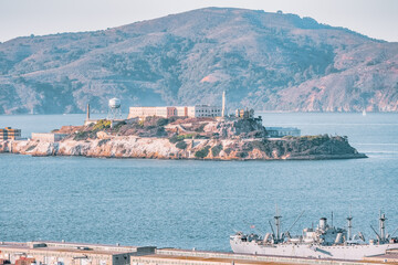 Alcatraz Island in San Francisco, USA. Photo processed in pastel colors