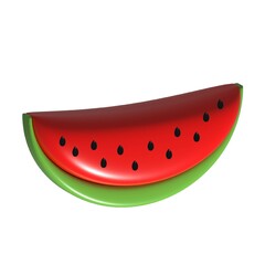 3D watermelon icon. Watermelon slice on white background.