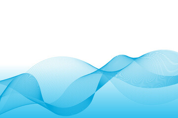 Abstract blue wave lines simulating a fluid horizontally on a white background with a blue gradient, ideal for technology, music, science and the digital world