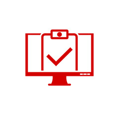 Desktop computer with digital questionnaire icon isolated on white background